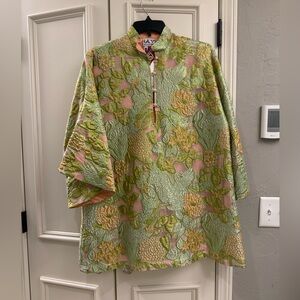 La Vie Style House Peach + Pear Floral Brocade Mini Caftan